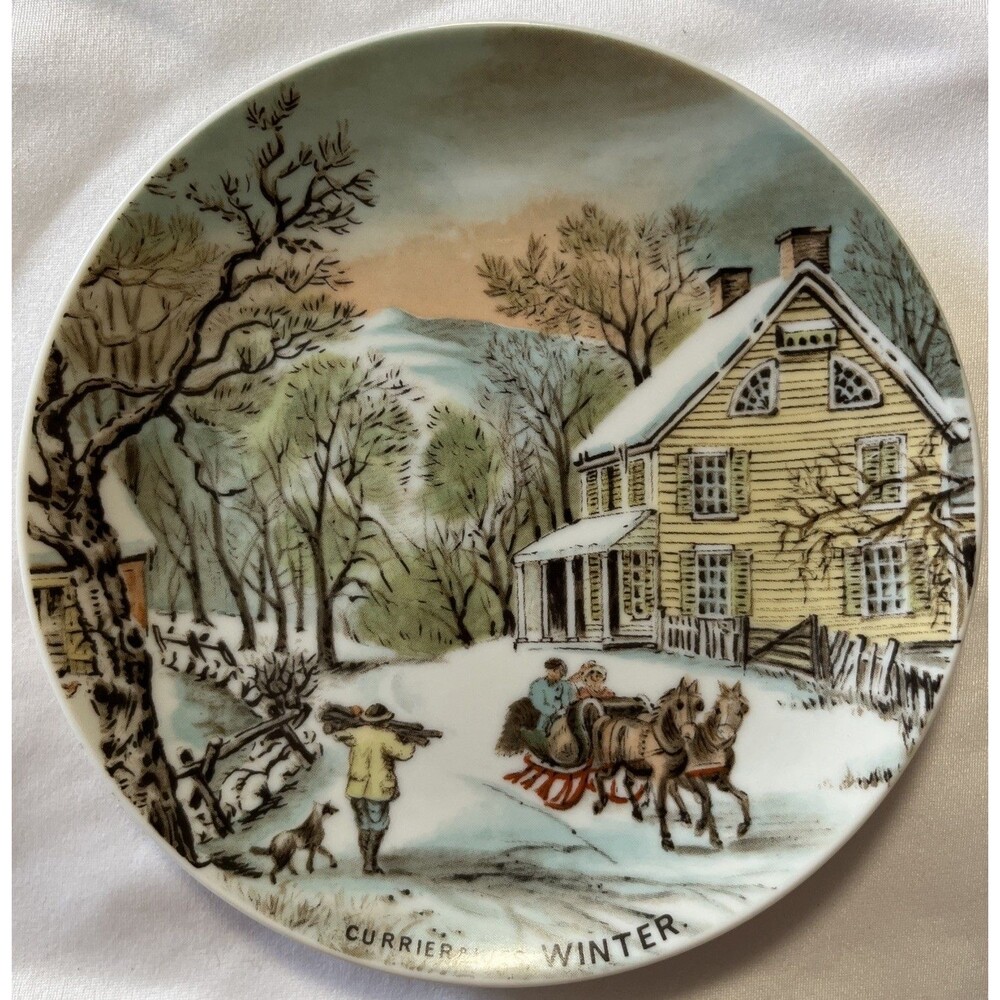 Currier and Ives Set Of 4 Seasons Plates Decorative Wall Plates 6.5 Inch Vintage - Picture 8 of 10